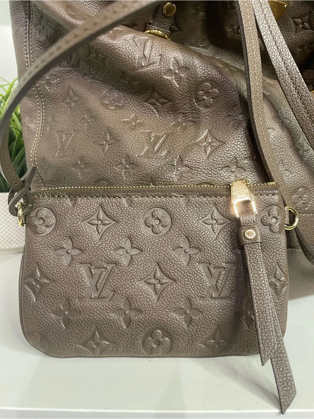 Louis Vuitton Citadine Mocha Monogram Embossed Leather Tote with Pouch